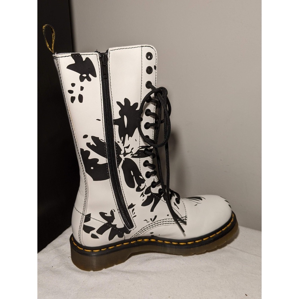 Dr Martens Petula 14 Hole Mid Calf Black White Patent Leather Boots UK 5 / US 7 - Picture 8 of 12